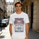 Olive green t-shirt with stained glass style forest spirit anime artwork