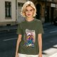 Olive T-shirt with Superhero Lounging Under Beach Umbrella Print