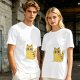 Olive Green T-Shirt With Surprised Yellow Tabby Cat Graphic