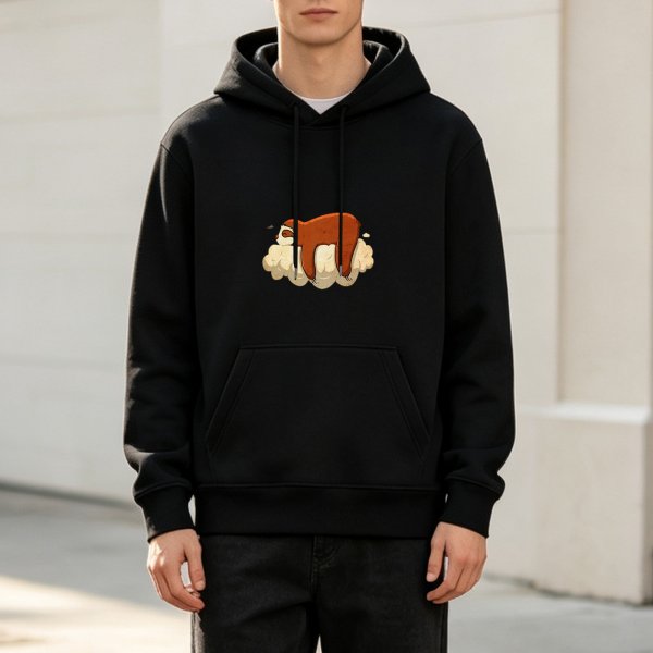 Black Hoodie with Sleeping Sloth on Cloud Graphic