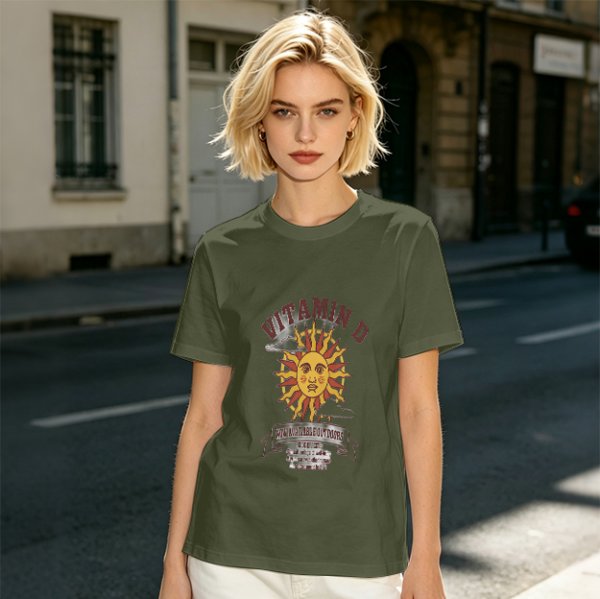 Olive t-shirt with Vitamin D sun graphic print