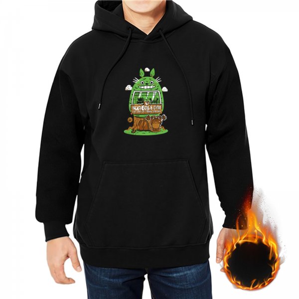 Black hoodie with whimsical green forest creature graphic