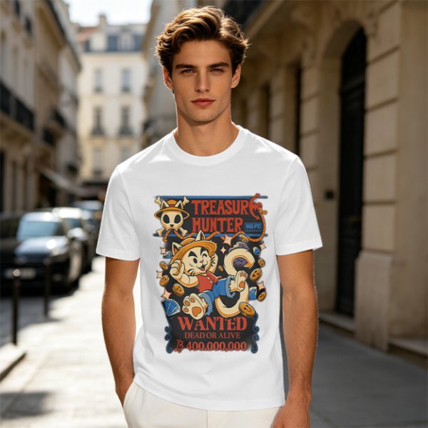 Treasure Hunter Wanted Cat Graphic T-Shirt Design