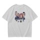 Olive T-shirt with Cartoon Group of Four People and Bowls Print