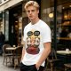 Olive t-shirt with pandas debating life beyond eating and sleeping