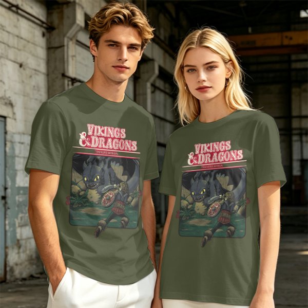 Vikings and Dragons T-Shirt with Fantasy Dragon Graphic