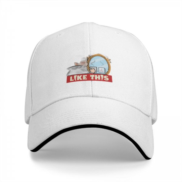 Black baseball cap with mirror and coffee graphic that says LIKE THIS