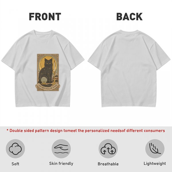 Olive T-Shirt With Black Cat Tarot Card Art That Says You Are Full Of Magic