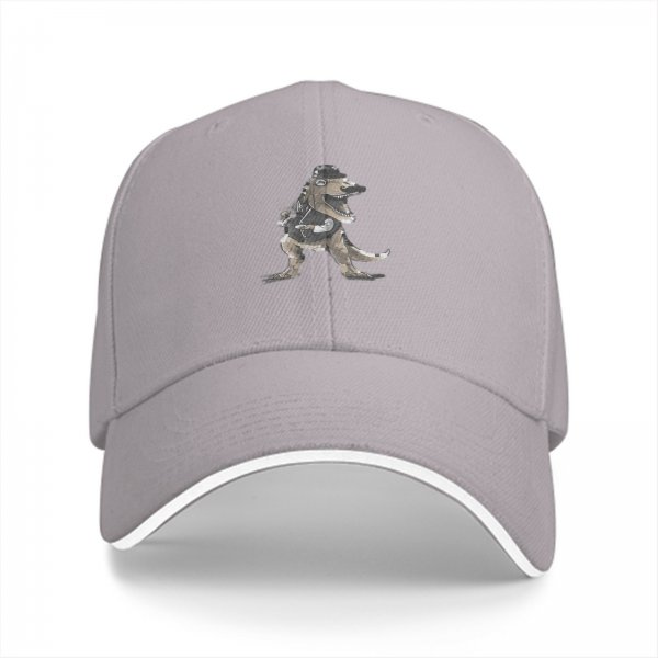Black Baseball Cap With Dinosaur Musician Graphic Print