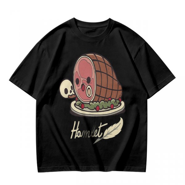 Olive T-Shirt With Funny Hamlet Ham And Skull Graphic Print