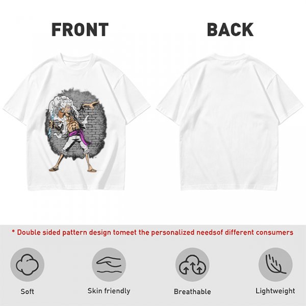 Olive T-shirt with One Piece Gear 5 Luffy Graphic Print