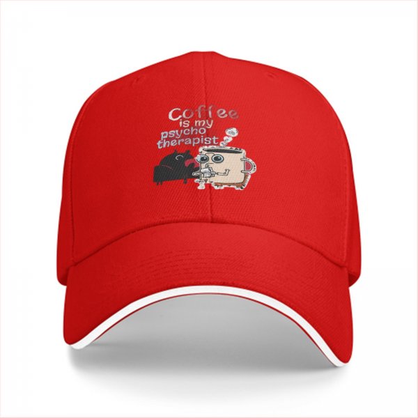 Coffee is my psychotherapist black baseball cap with cartoon print