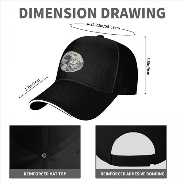 Black Baseball Cap with The Great Wave Off Kanagawa Print