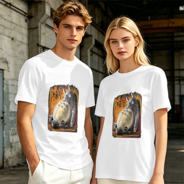 Olive green t-shirt with Totoro 'Spirits' graphic print