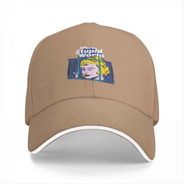 Black Baseball Cap With 'What a Stupid World' Retro Pop Art Print