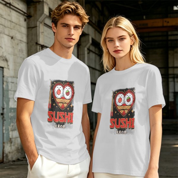 Olive T-Shirt With Cute Sushi Heart Graphic That Says I Love Sushi