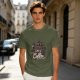 Olive green t-shirt with coffee themed 'Today is a multiple cups of Coffee' print