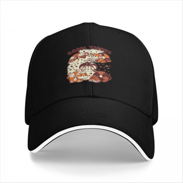 Black Baseball Cap With Cute Bagel Themed Hamster Art
