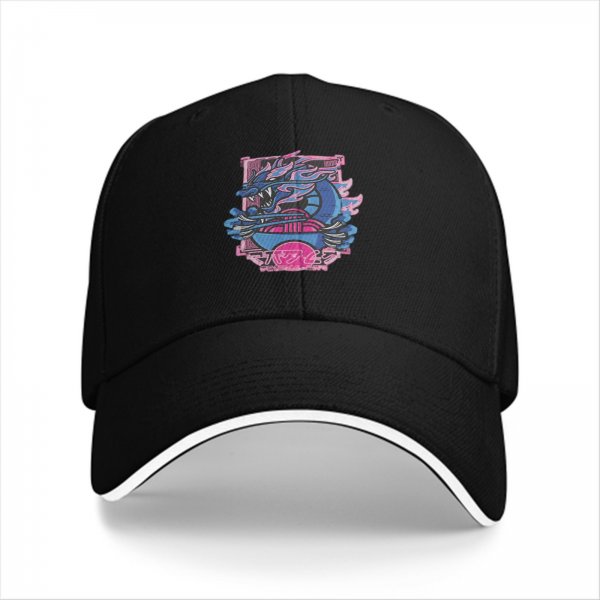 Black Baseball Cap With Neon Blue And Pink Dragon Graphic