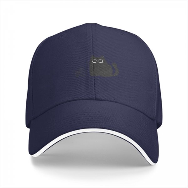 Black Baseball Cap With Minimalist Grey Cat Graphic Design