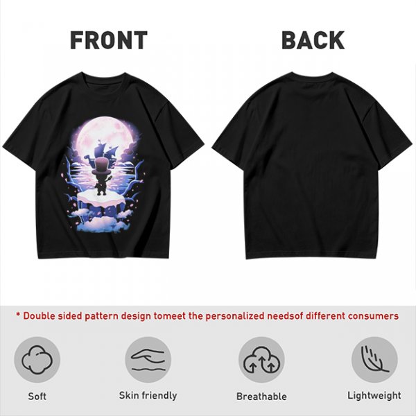 Olive T-Shirt With Moonlit Pirate Ship And Silhouette Figure Print