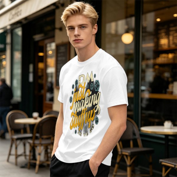 Olive T-Shirt With 'DM Just Making Stuff Up As We Go' Print