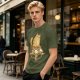 Olive T-Shirt With Cat Sitting On Pizza Pentagram Artwork
