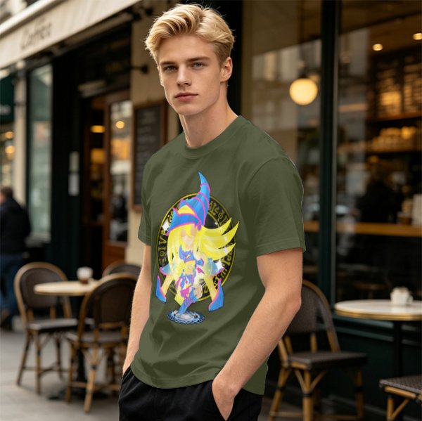 Olive T-Shirt with Dark Magician Girl Anime Graphic Print