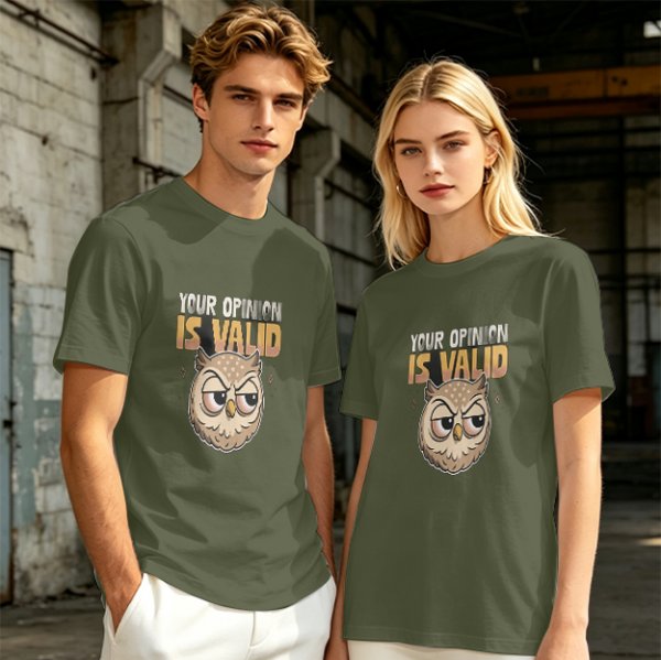 Owl Graphic T-Shirt With 'Your Opinion Is Valid' Text
