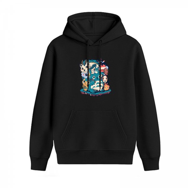 Black hoodie with Studio Ghibli anime characters graphic