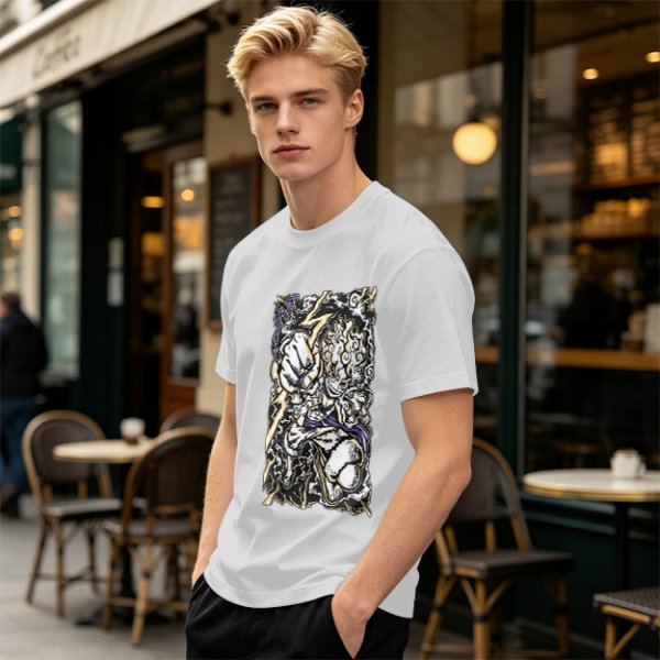 Olive Anime Graphic T-Shirt With Fist And Lightning Artwork