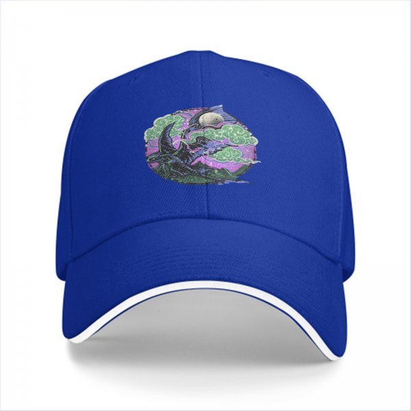 Black Baseball Cap With Fantasy Dragon Moon Cloud Night Artwork