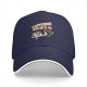 Black baseball cap with caffeine kick cartoon coffee mug graphic