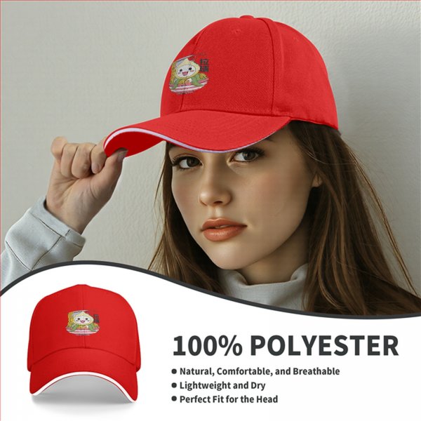 Black Baseball Cap With Cute Ramen Octopus Character Print