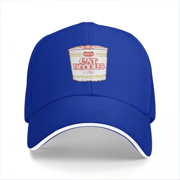Black Baseball Cap With Cat Noodles Cup Graphic Print