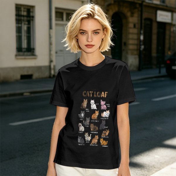 Olive T-Shirt With Cat Loaf Breeds Graphic Print