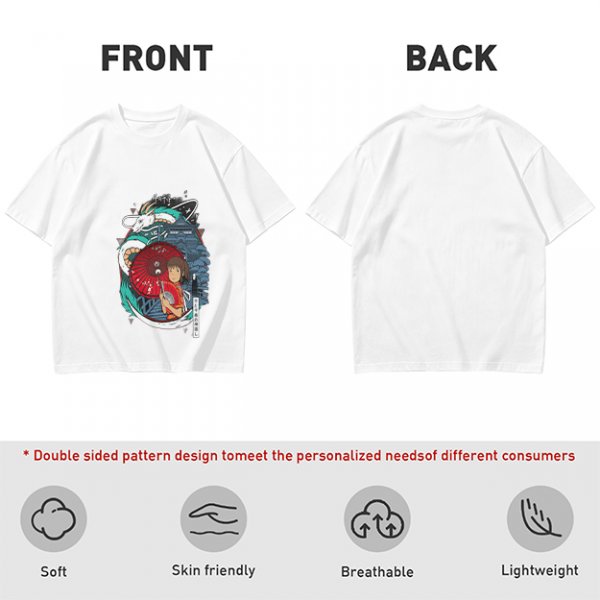 Spirited Away anime graphic olive green short sleeve t-shirt