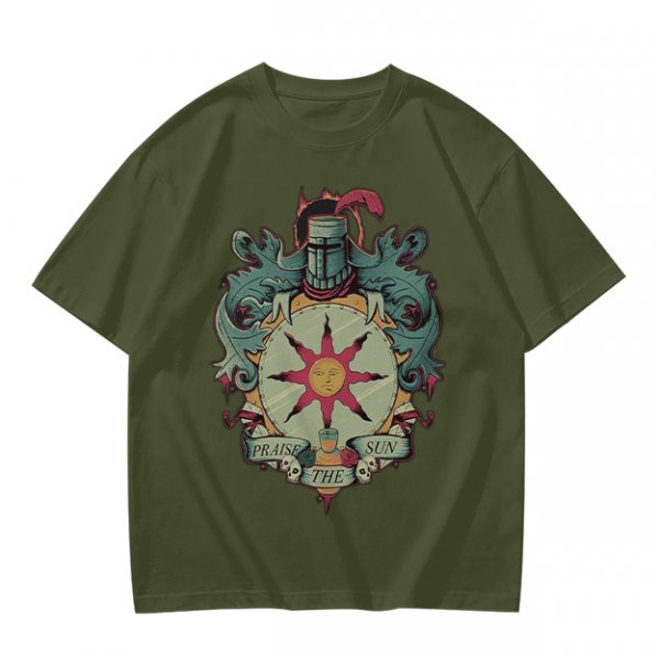 Olive T-Shirt With Praise The Sun Knight Sun Crest Print