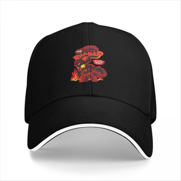 Black baseball cap with My Little Diablo evil magic graphic print
