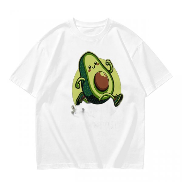 Olive Green T-Shirt with Cute Running Avocado Graphic