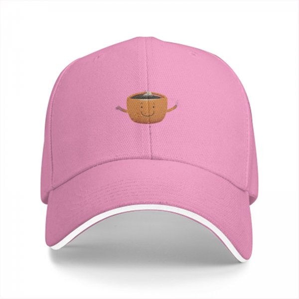 Black Baseball Cap With Cute Smiling Coffee Cup Graphic