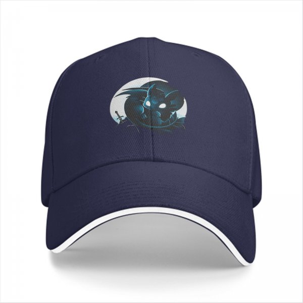 Black Baseball Cap With Glowing Blue Dragon And Sword Print