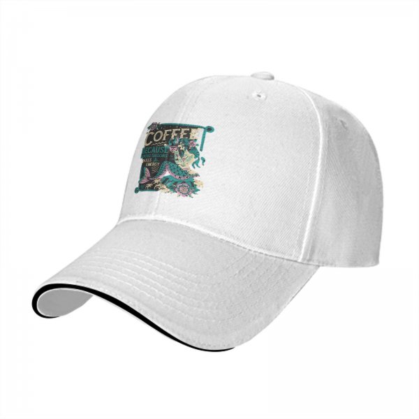 Black Baseball Cap With Mermaid Coffee Lover Graphic Design