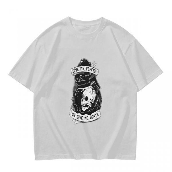 Olive Graphic T-Shirt With Give Me Coffee Or Death Skull Print