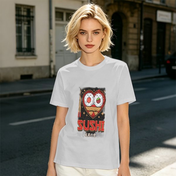 Olive T-Shirt With Cute Sushi Heart Graphic That Says I Love Sushi