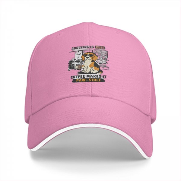 Black baseball cap with beagle dog coffee pun graphic