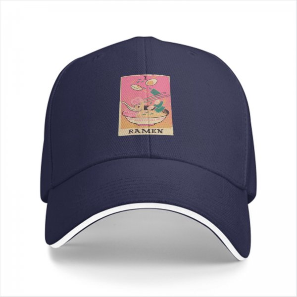 Black Baseball Cap With Retro Ramen Bowl Graphic Print