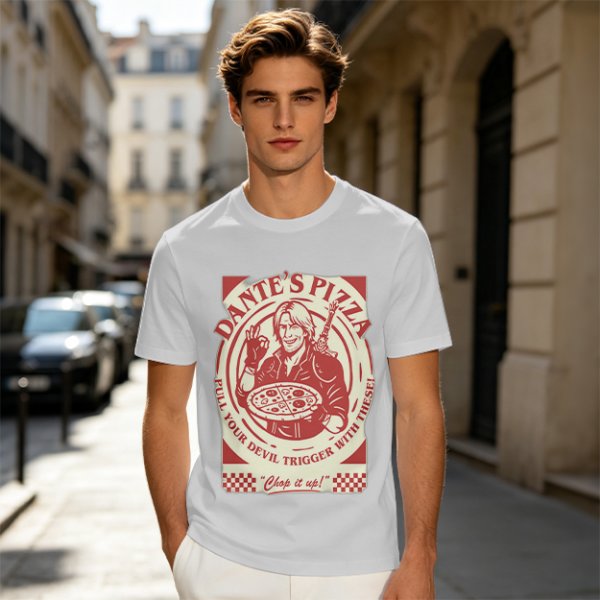 Dante's Pizza Devil Trigger Themed Graphic T-Shirt