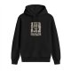 Black hoodie with Schrodinger's cat wanted poster graphic