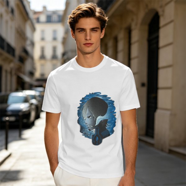 Olive T-Shirt With Anime Character Profile In Blue Cosmic Print